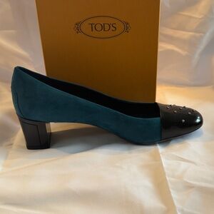 Tod's Dark Teal and Black Suede Loafers
